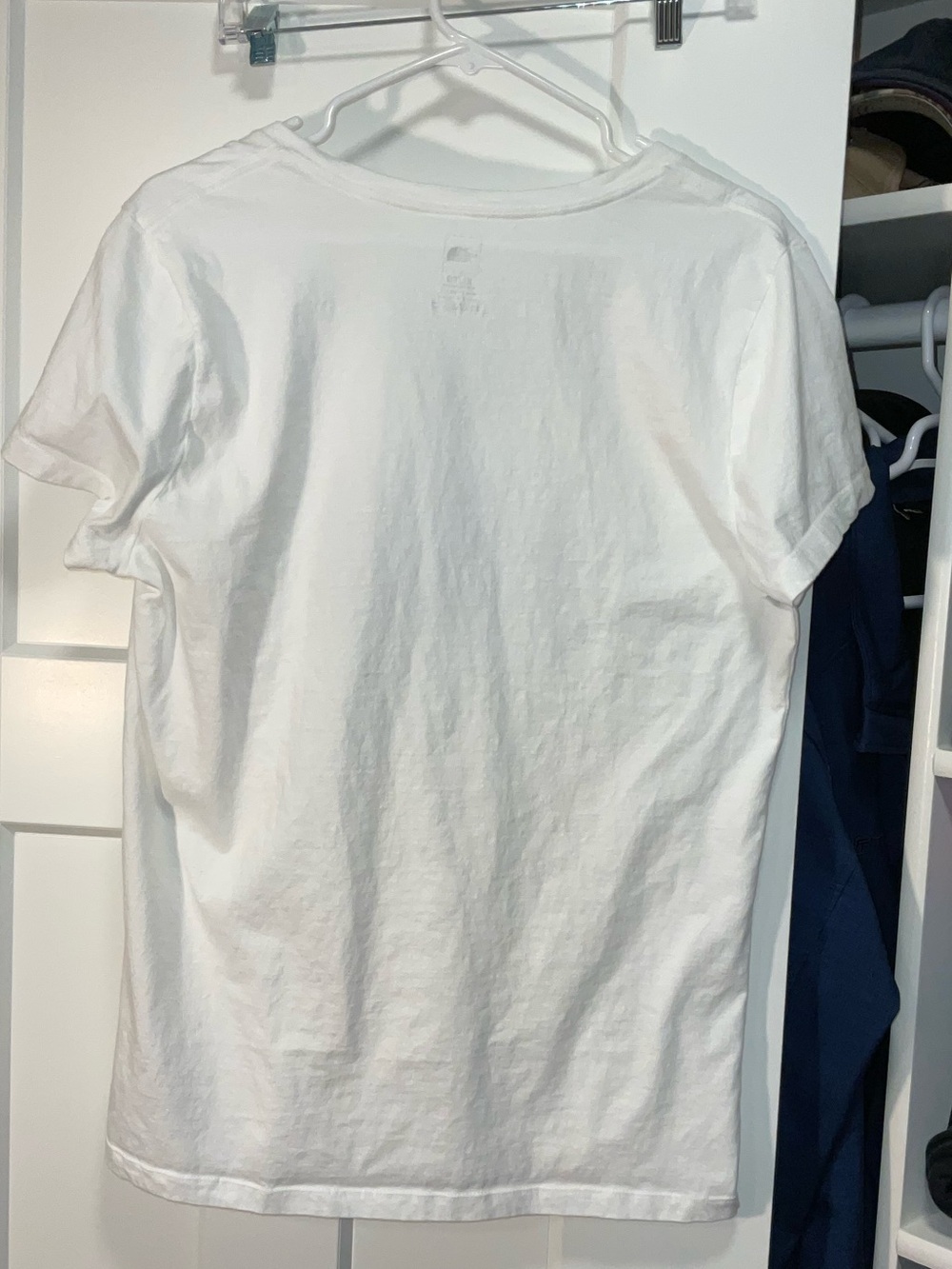 The North Face White V-Neck Tee with Purple Logo and Pink Heart - Picture 2 of 5